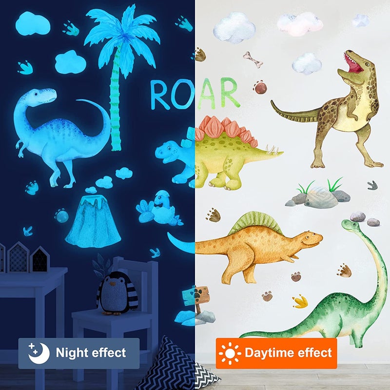 Sinekong Dinosaur Wall Decals Glow in The Dark Dinosaur Wall Stickers Watercolor Dinosaur Decal Large Removable Vinyl Dino Wall Decals for Boys Bedroom Kids Girls Baby Nursery Playroom Living Room Wall Decor - Image 4